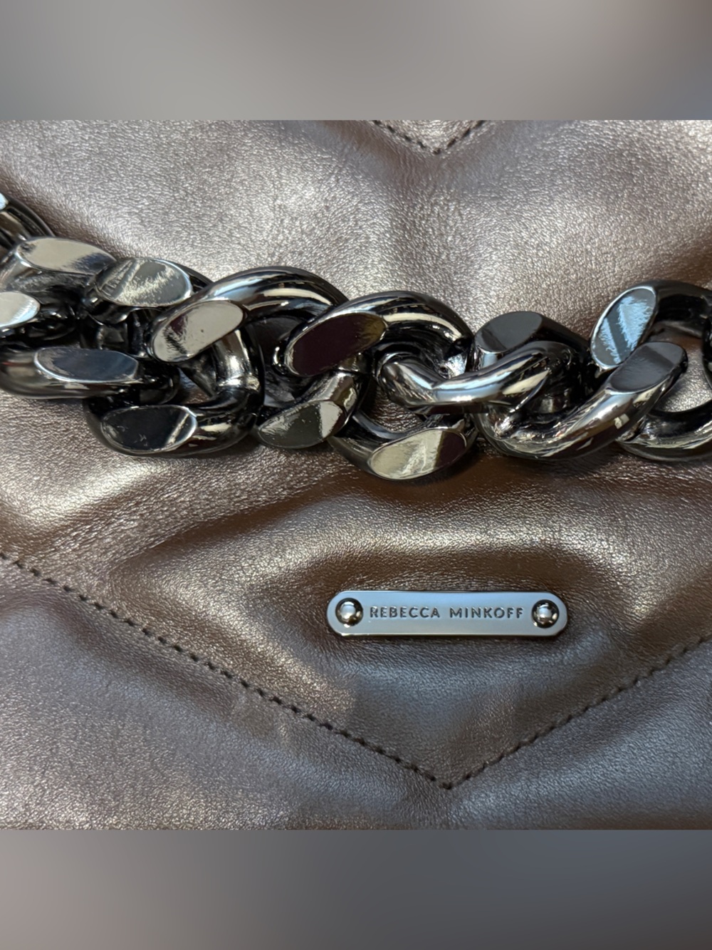 Rebecca Minkoff Edie Women’s Dark Brown Leather Shoulder Bag with Chain Strap - Picture 2 of 9